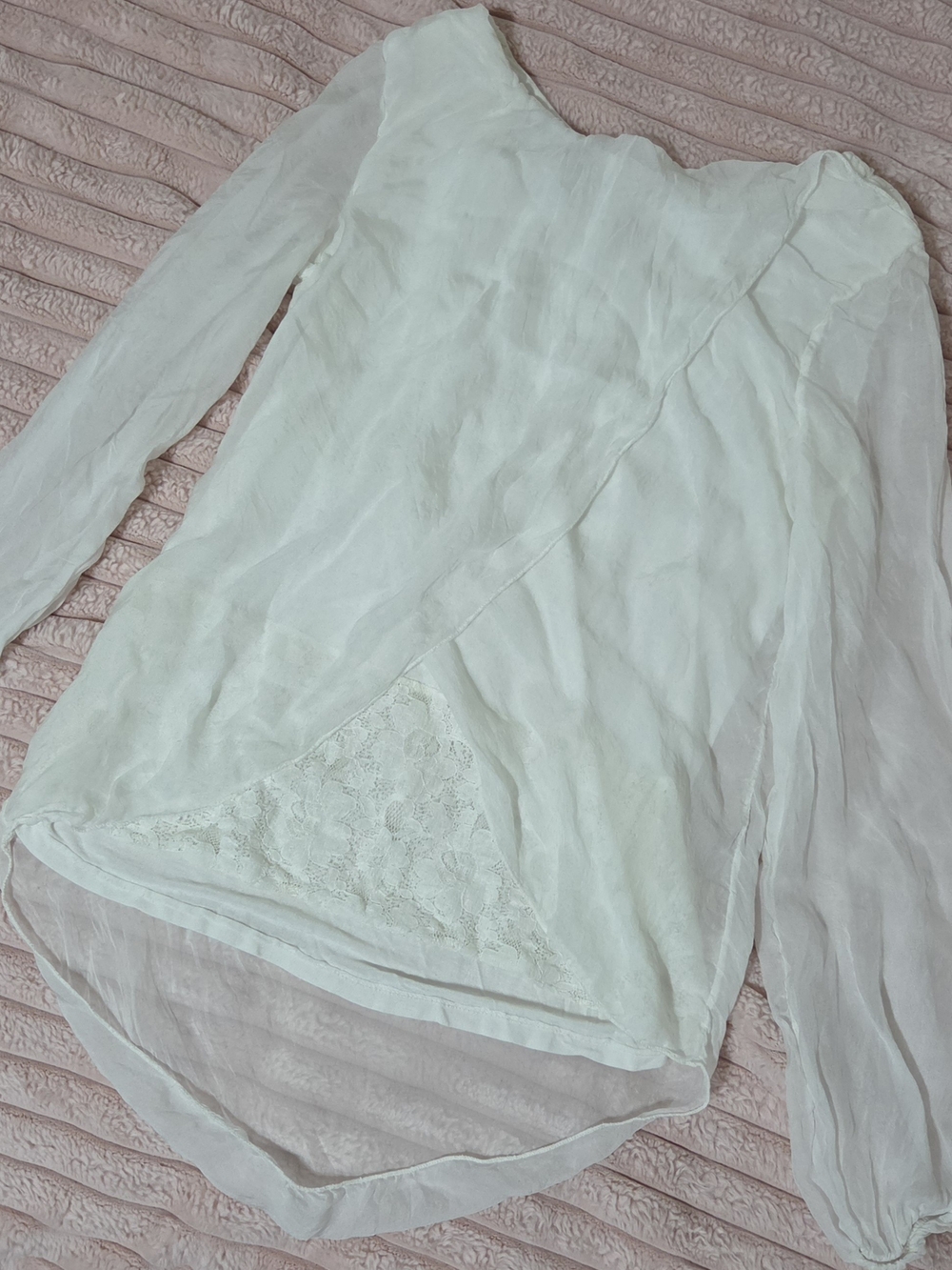 Italian white silk blouse with lace detailing, size M